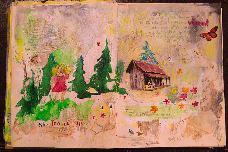 mixed media painting on altered book