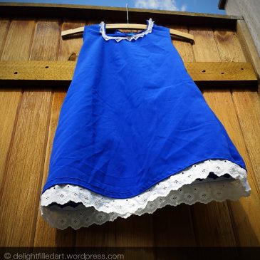 Blue dress with vintage lace trim