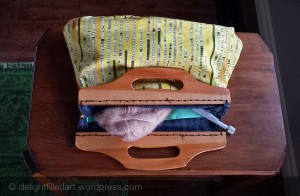 handmade bag with wooden handles