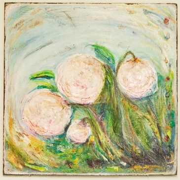 Peonies: Mixed Media on panel