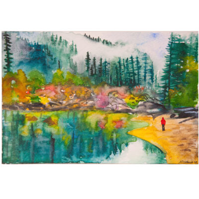 watercolour painting of Lindeman Lake