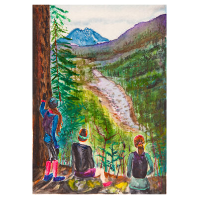 watercolour scene of trail runners