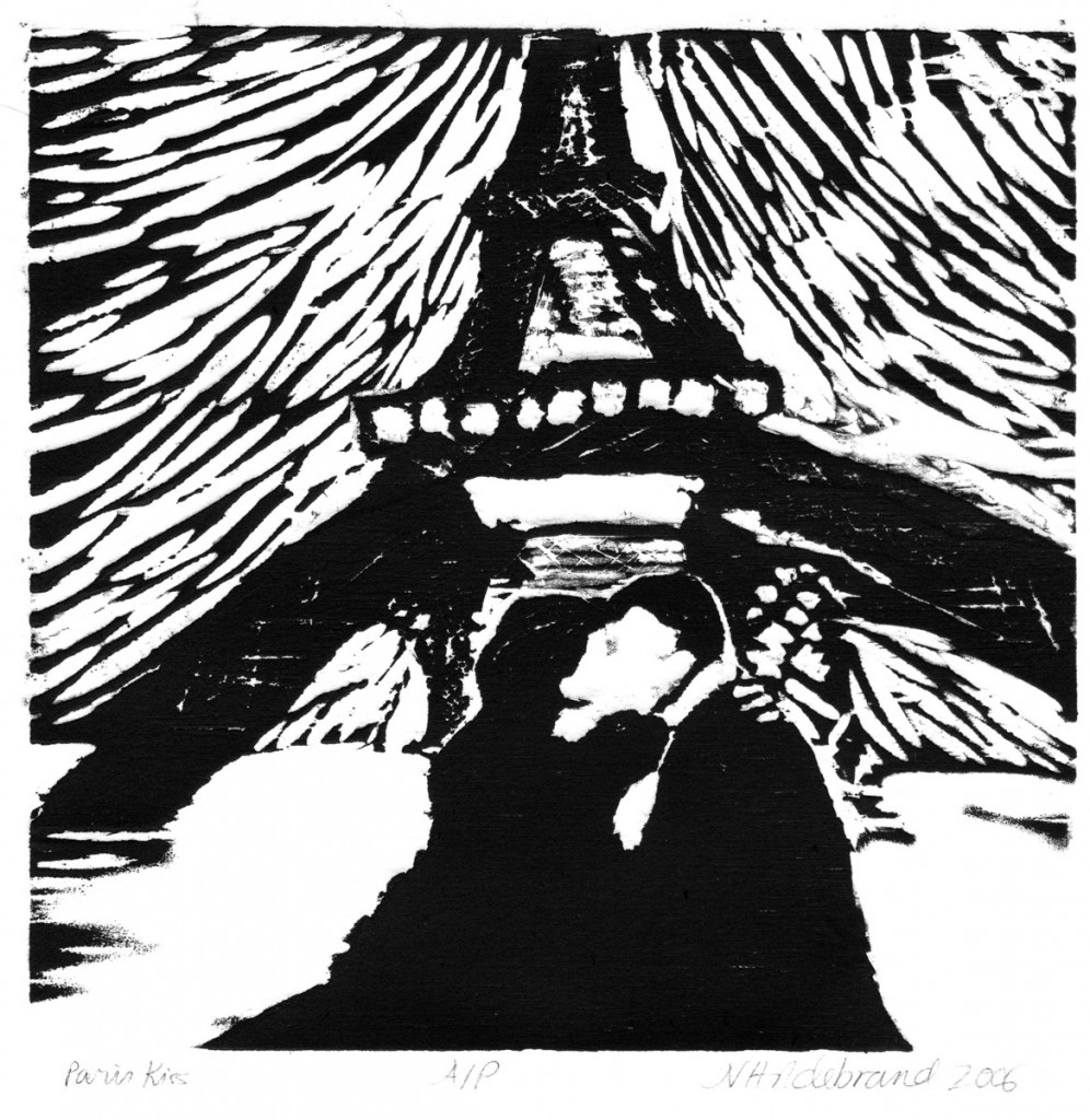 PARIS KISS WOODCUT