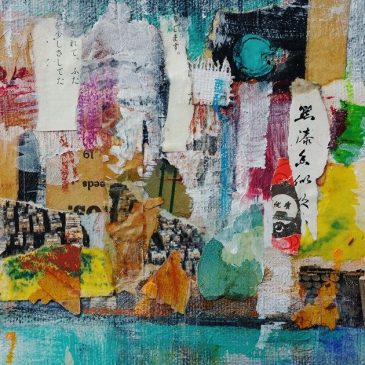 Mixed media painting: seaside city