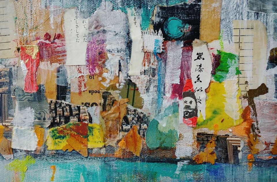 Detail of collage city artwork